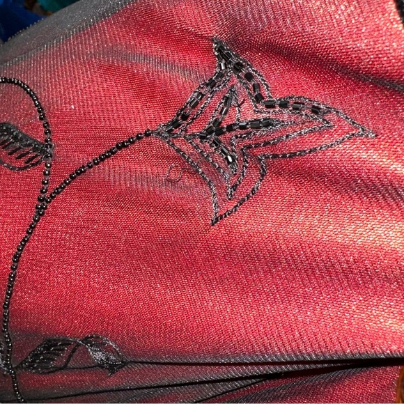 Vintage Black Velvet and red satin mesh overlay beaded dress size Large - Picture 9 of 9